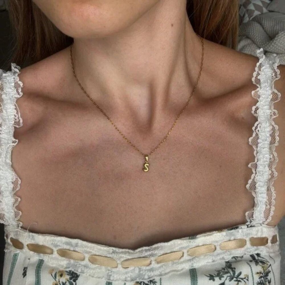 The Sahara Gold stainless steel initial S necklace dainty letter S